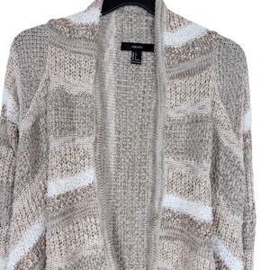 Forever 21 Cardigan Cotton Blend Womens Small Beige Striped Metallic Open Front